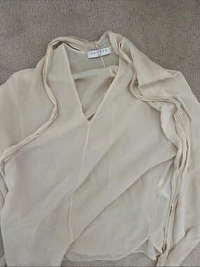 Sandro Beige Silk Sheer V-Neck Blouse